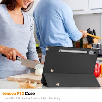 Dirbtinės odos atverčiamas dėklas - juodas (Lenovo Tab P12 12.7) Dirbtinės odos atverčiamas dėklas - juodas (Lenovo Tab P12 12.7)